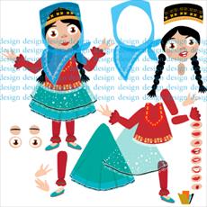 دانلود فایل وکتور دختر با لباس محلی و سنتی آذربایجانی