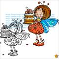 طرح کاریکاتوری دختر بچه و کیک تولد با بالهای پروانه