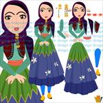 طرح-وکتور-کارتونی-دختر-با-لباس-محلی-ایرانی