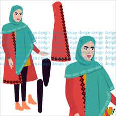فایل لایه باز وکتور زن جوان ایرانی با پوشش مانتو و روسری
