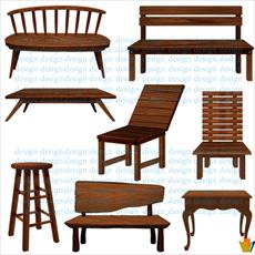 وکتور لایه باز صندلیها و چهارپایه چوبی